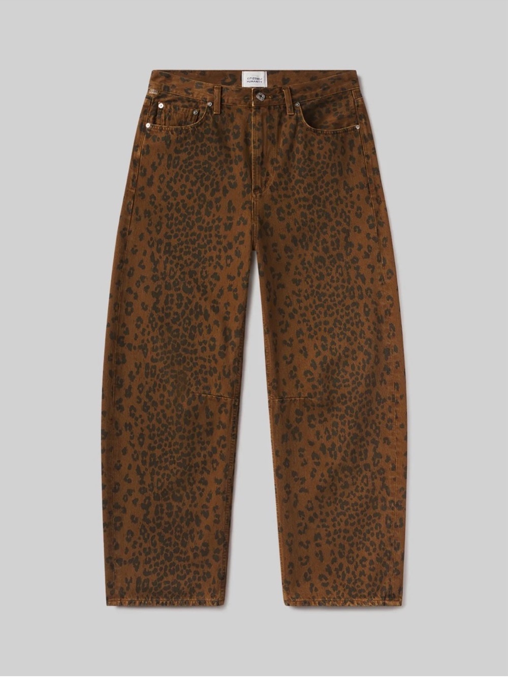 Citizens Of Humanity Miro Brown Leopard-Print Barrel Leg Designer Denim Jeans 28 - Picture 2 of 11